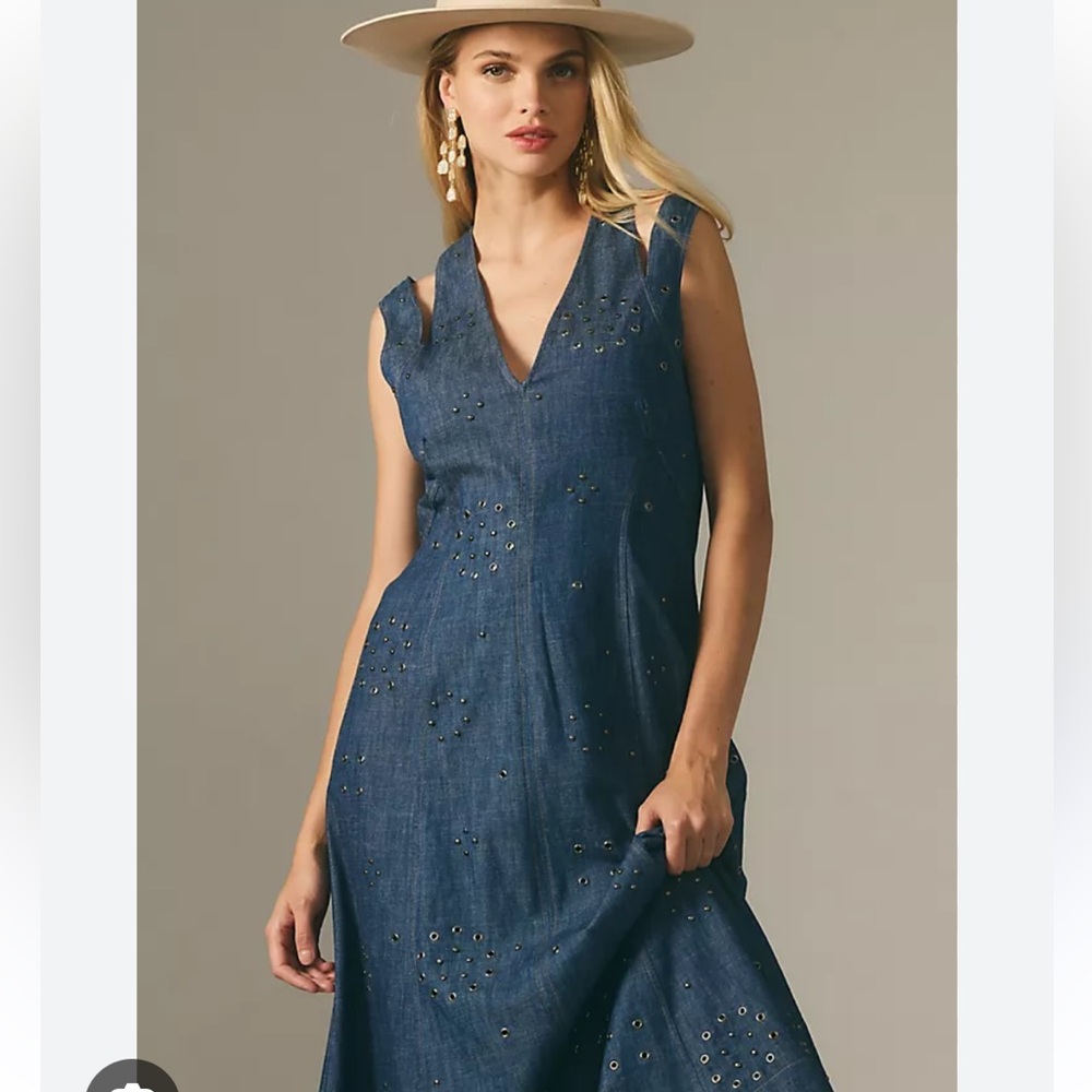 NWT Anthropologie Grommet denim midi dress size 0 - Picture 9 of 10